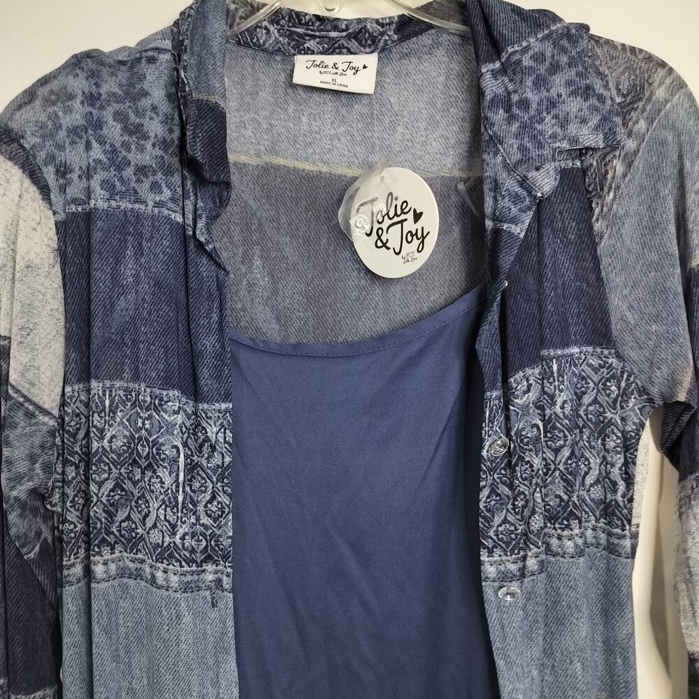 4947) Jolie & Joy Denim look Printed Long Sleeve Mesh Maxi Duster and Tank XL - Picture 10 of 15